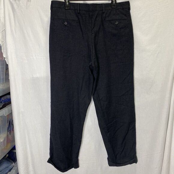 LAUREN RALPH LAUREN Wool Blend Pants Pleated Cuffed Windowpane Men Waist 35 Gray - Picture 3 of 11